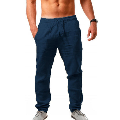 💥Pantaloni de trening casual din bumbac și in pentru bărbați, mărime mare, croială lejeră