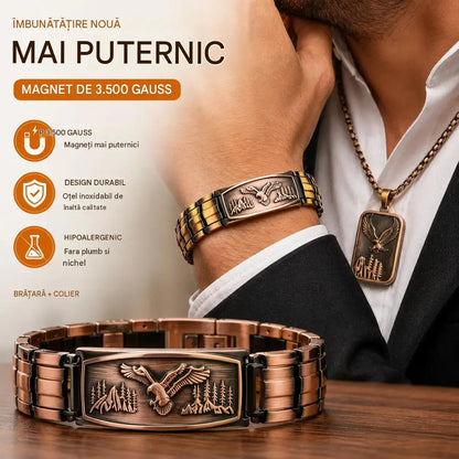 🔥【Brățară + Colier】Brățară magnetică pentru bărbați, cu design de vultur