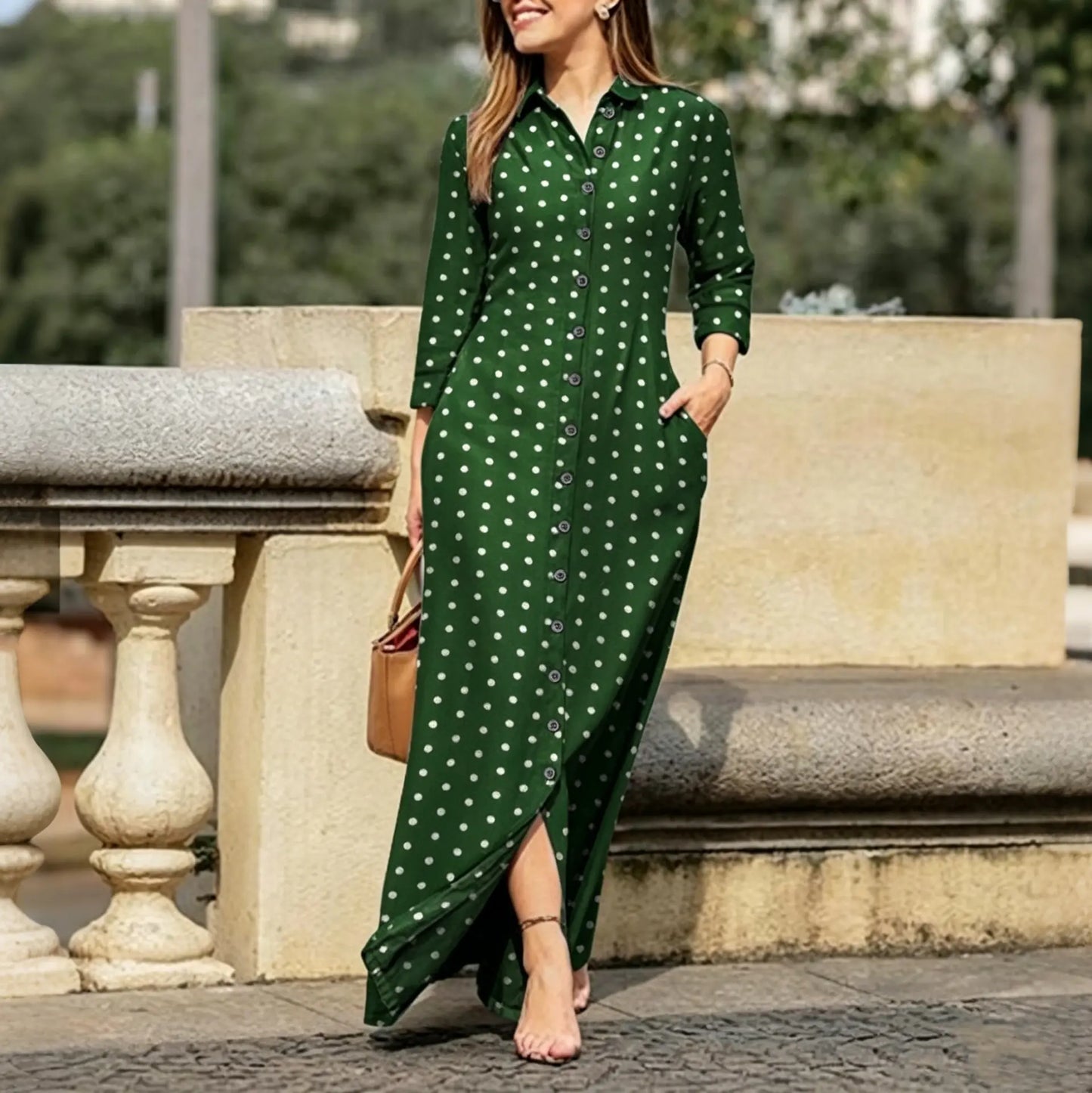 💃🔥Rochie cămașă pentru femei, cu nasturi, rochie casual cu mâneci lungi și guler, imprimeu floral.