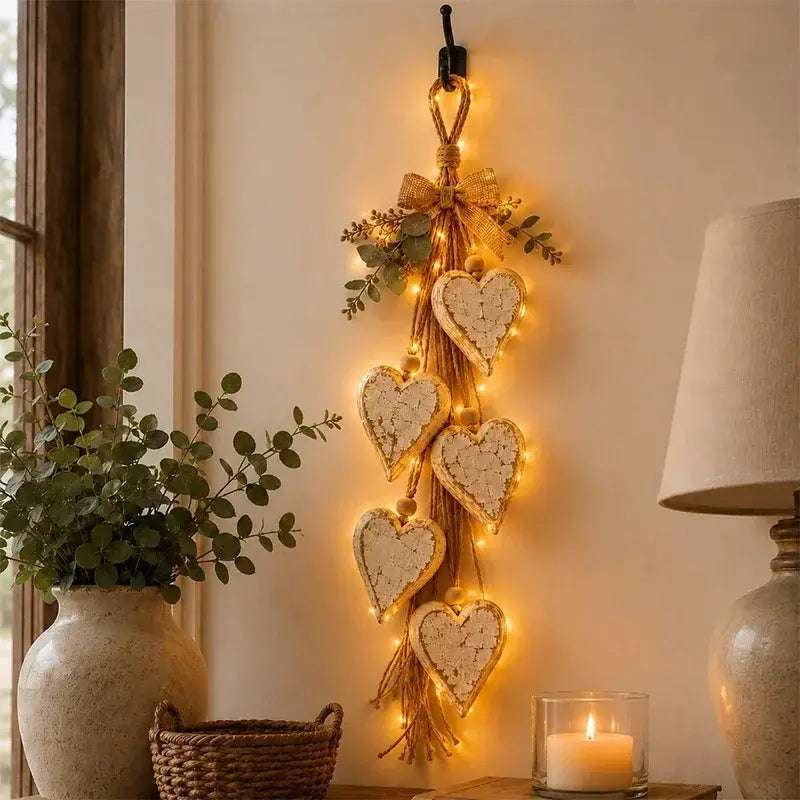 ✨ Luminează-ți casa cu o atmosferă romantică! Decor suspendat în formă de inimi cu lumini LED integrate! 💖🏡