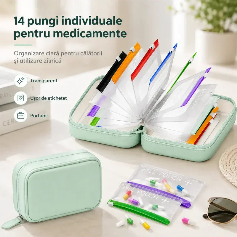 💊 Husă portabilă pentru depozitarea și organizarea medicamentelor——Ordine și siguranță pentru pastilele tale,  Ia-ți tratamentul cu tine oriunde!