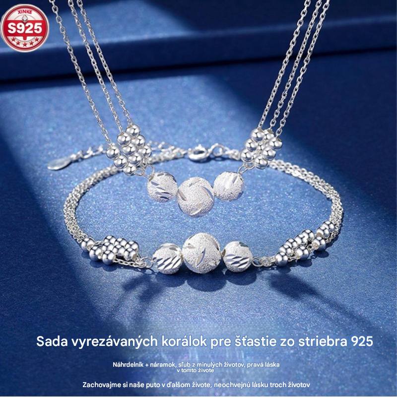 🔥Horúca výpredajová akcia🔥【Náhrdelník + náramok】✨Súprava šperkov so strieborným transferovým rytým náhrdelníkom