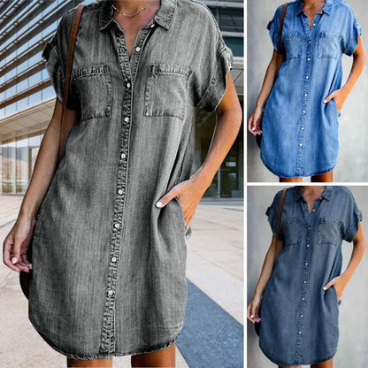 ✨【40-120kg】Rochie de damă din denim lejer, cu croială A