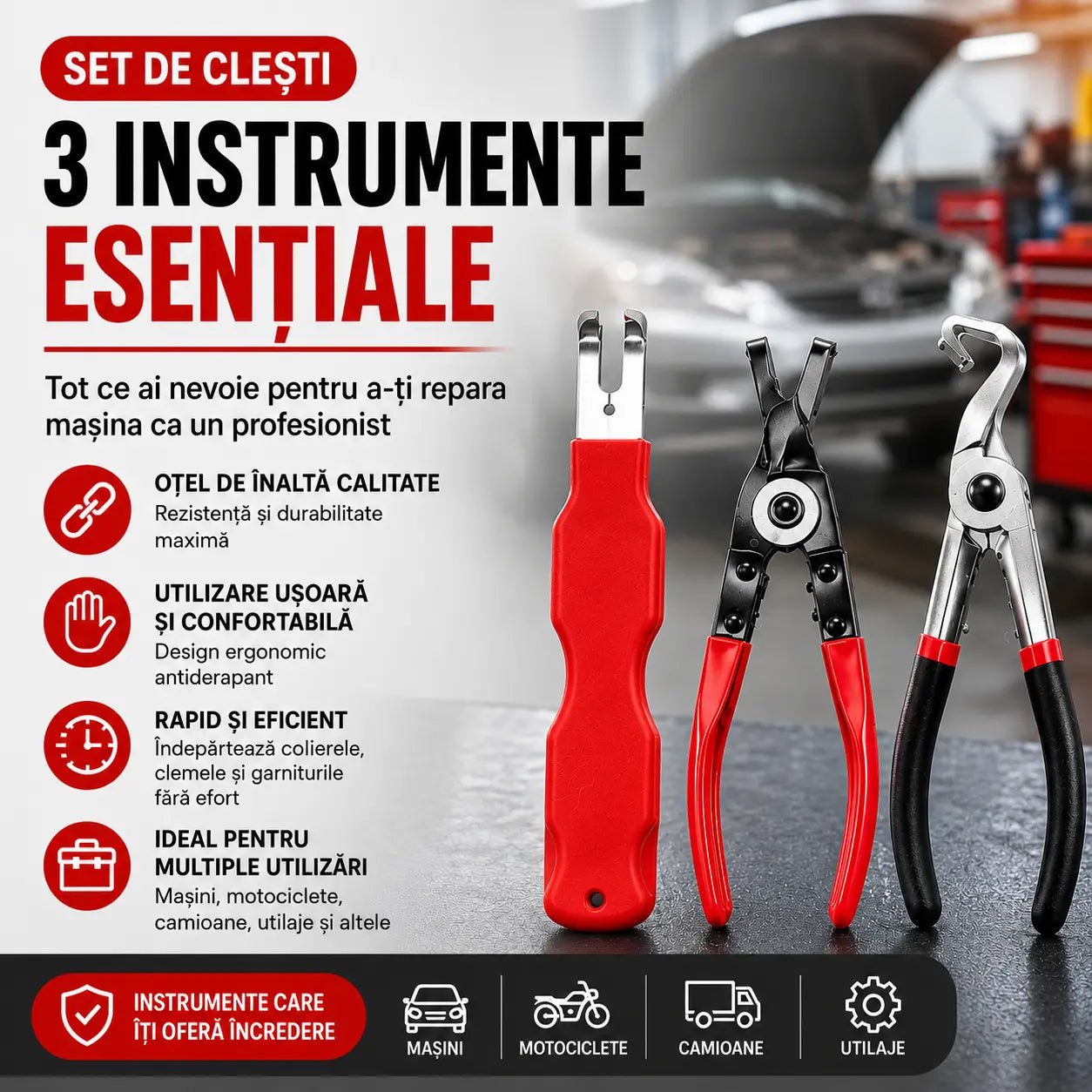 【Set 3 piese】Set de clești multifuncționali pentru reparații auto