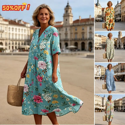 🌹🔥【S-5XL】Rochie nouă de damă cu mâneci scurte și decolteu rotund, mărime mare