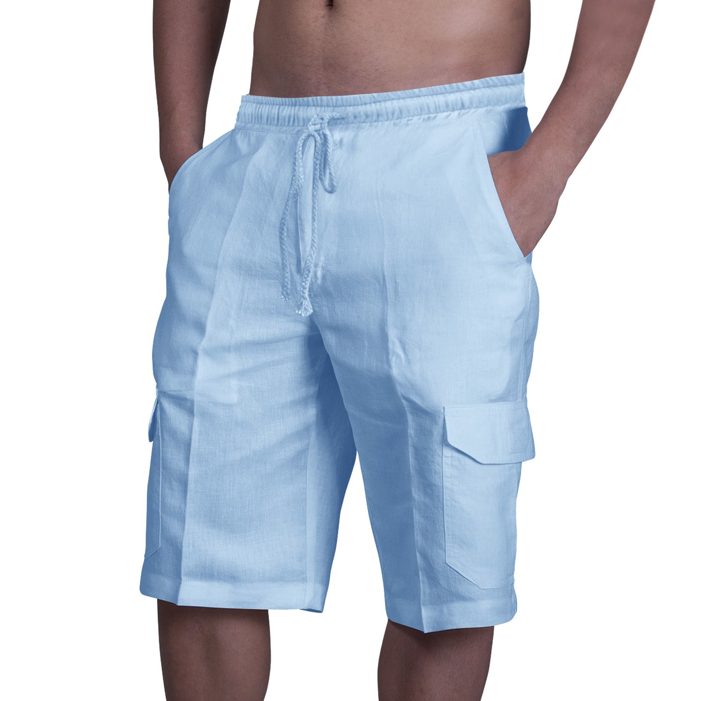 🎁50% reducere🔥 Pantaloni cargo din in pentru bărbați, cu șnur reglabil și buzunare multiple