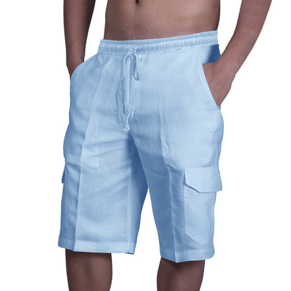 🎁50% reducere🔥 Pantaloni cargo din in pentru bărbați, cu șnur reglabil și buzunare multiple
