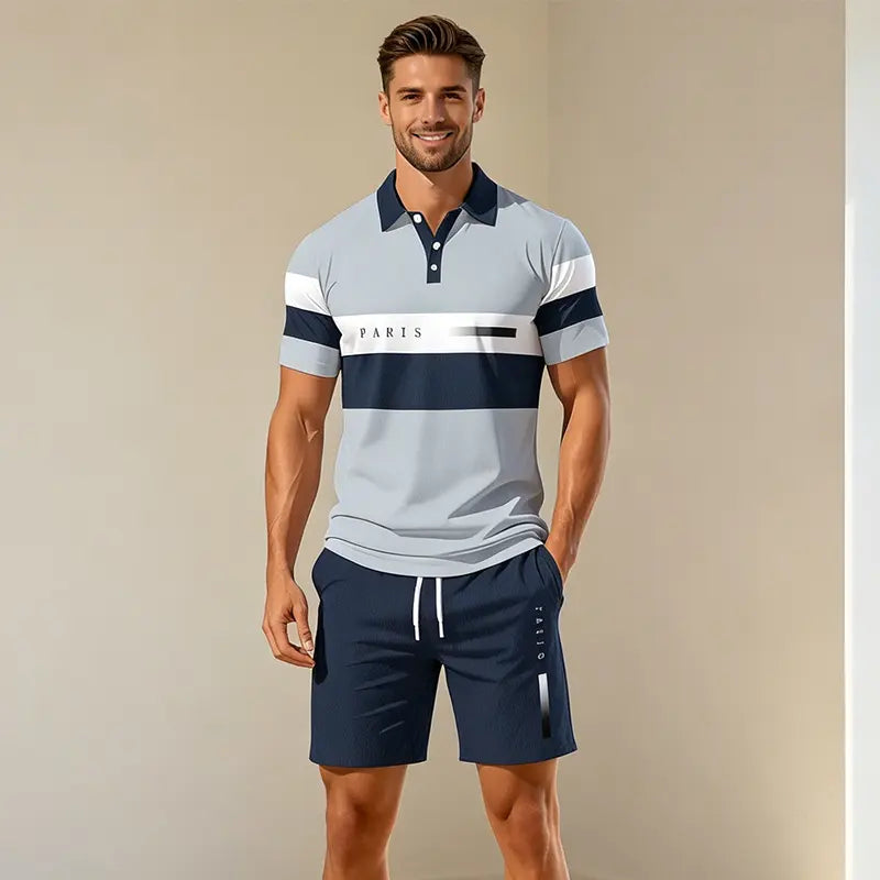 ✨Colecția Vară 2026✨ Set Tricou Polo și Pantaloni scurți pentru bărbați 🏝️ Imprimeu digital 3D modern!