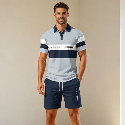 ✨Colecția Vară 2026✨ Set Tricou Polo și Pantaloni scurți pentru bărbați 🏝️ Imprimeu digital 3D modern!
