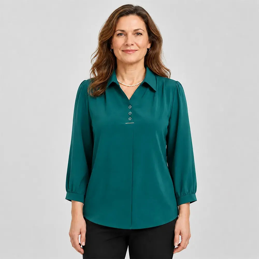 ✨👚Bluză Elegantă Stil Polo cu Guler Clasic – Croială Relaxată Mărimi Mari (XL-6XL), Material Fin, Respirabil și Versatilă pentru Toamnă-Primăvară