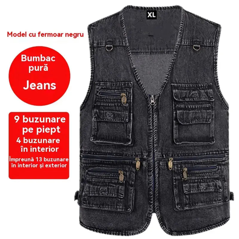 🔥 【Colecție nouă -50%】Vestă din denim pentru bărbați cu multe buzunare 【XL–7XL】 – Durabilă, respirabilă și confortabilă