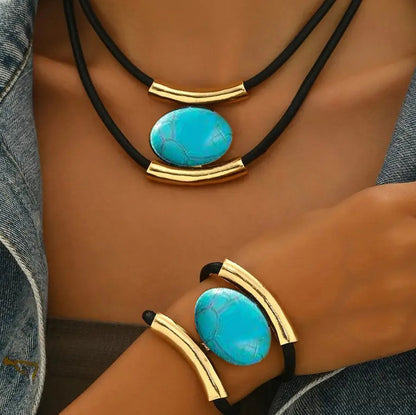 ✨🔥【Kup 1, otrzymaj 1】Zestaw naszyjnika i bransoletki w stylu boho z kamieniami 