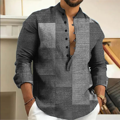 👔 Cămașă bărbătească din bumbac și in cu model geometric