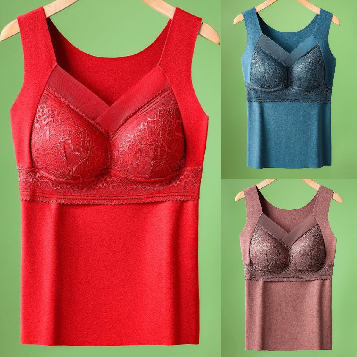 🔥【2 por 3】❤️Lencería otoño-invierno, hecha de felpa gruesa con encaje, espalda bonita, incluye accesorios para reafirmar el busto y previene su caída