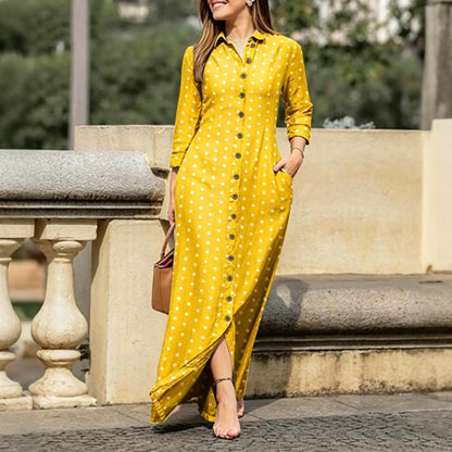 💃🔥Rochie cămașă pentru femei, cu nasturi, rochie casual cu mâneci lungi și guler, imprimeu floral.