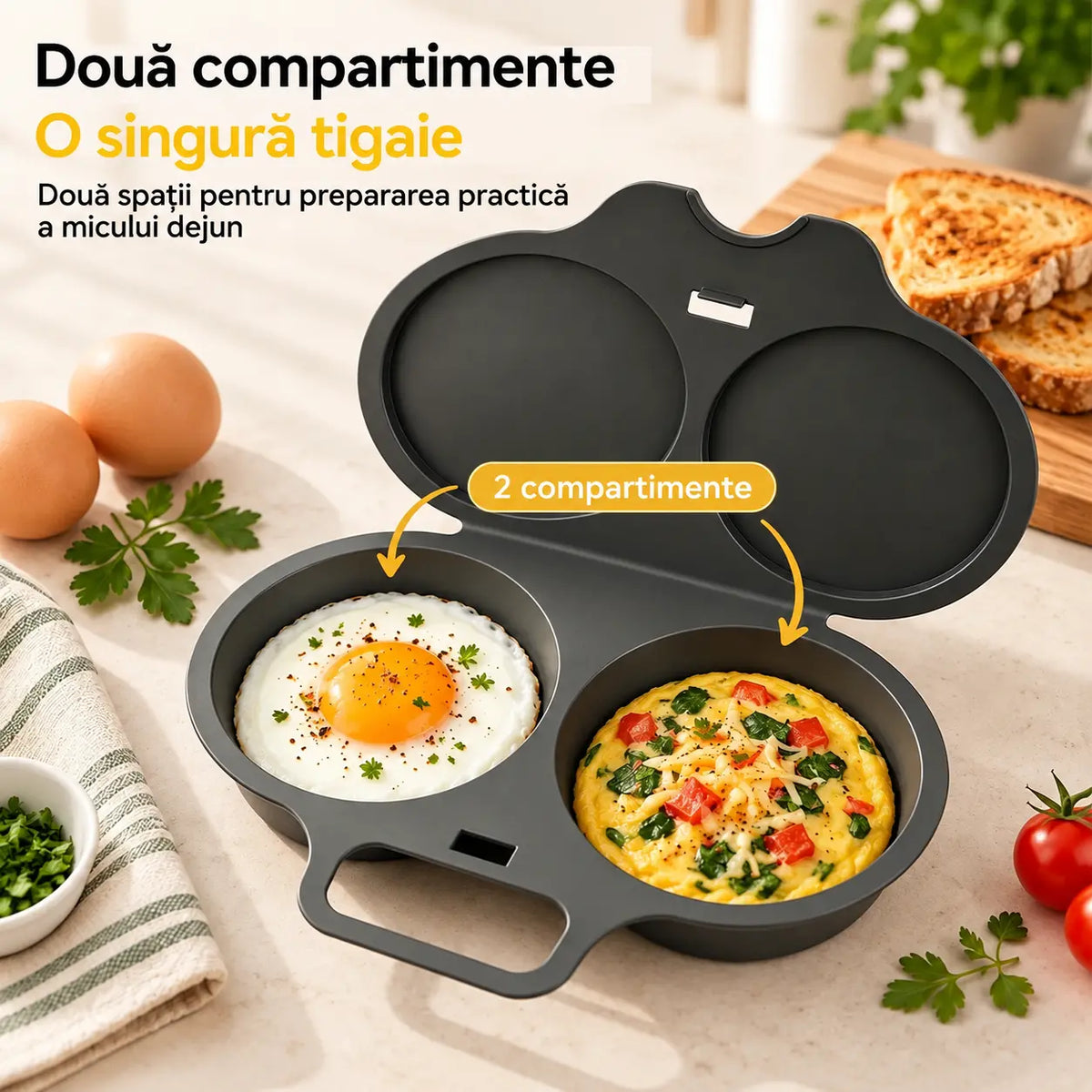 🎁 2 bucăți doar 129 lei 💥 Vas pentru gătit ouă la microunde: design cu două compartimente, antiaderent și ușor de curățat 🏠