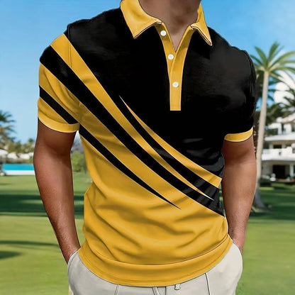 🔥【40-130kg】Tricou polo bărbătesc de vară cu dungi 3D