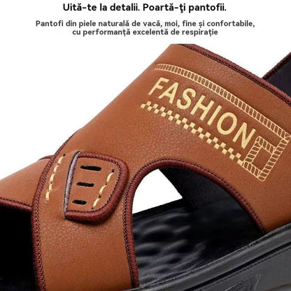 🐂【Piele de vită selectată】【Mărimi 38-47】Sandale de plajă pentru bărbați, model nou cu talpă groasă, din piele
