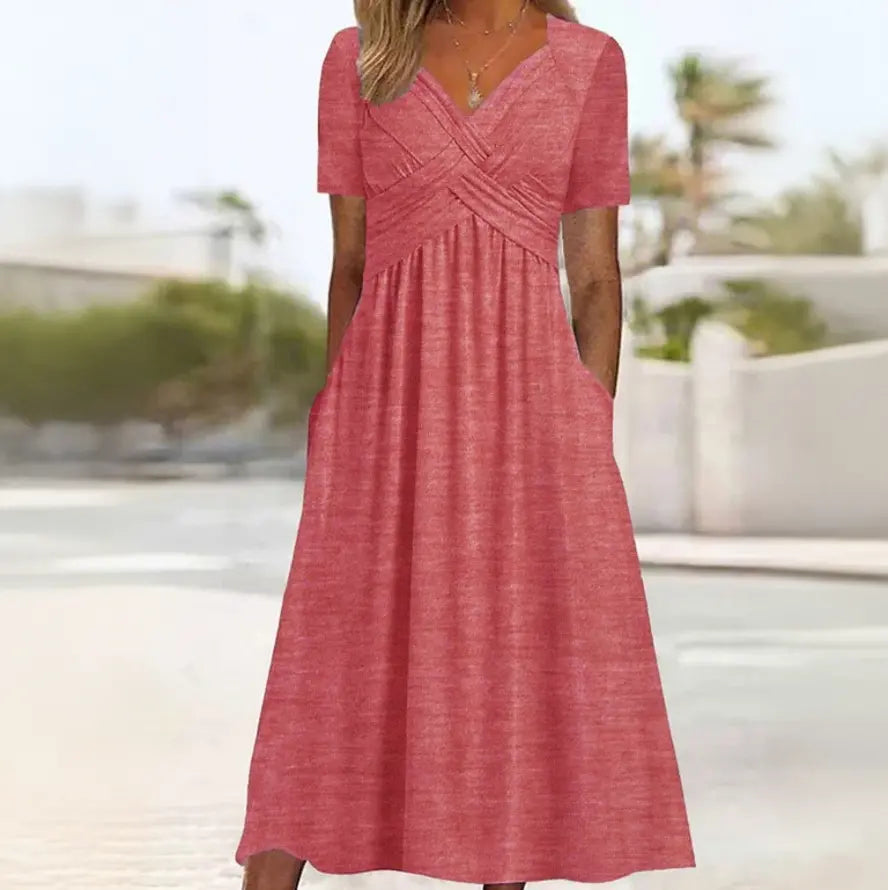 ✨【40-120kg】Rochie nouă din bumbac, mărime plus, stil casual, lungime medie