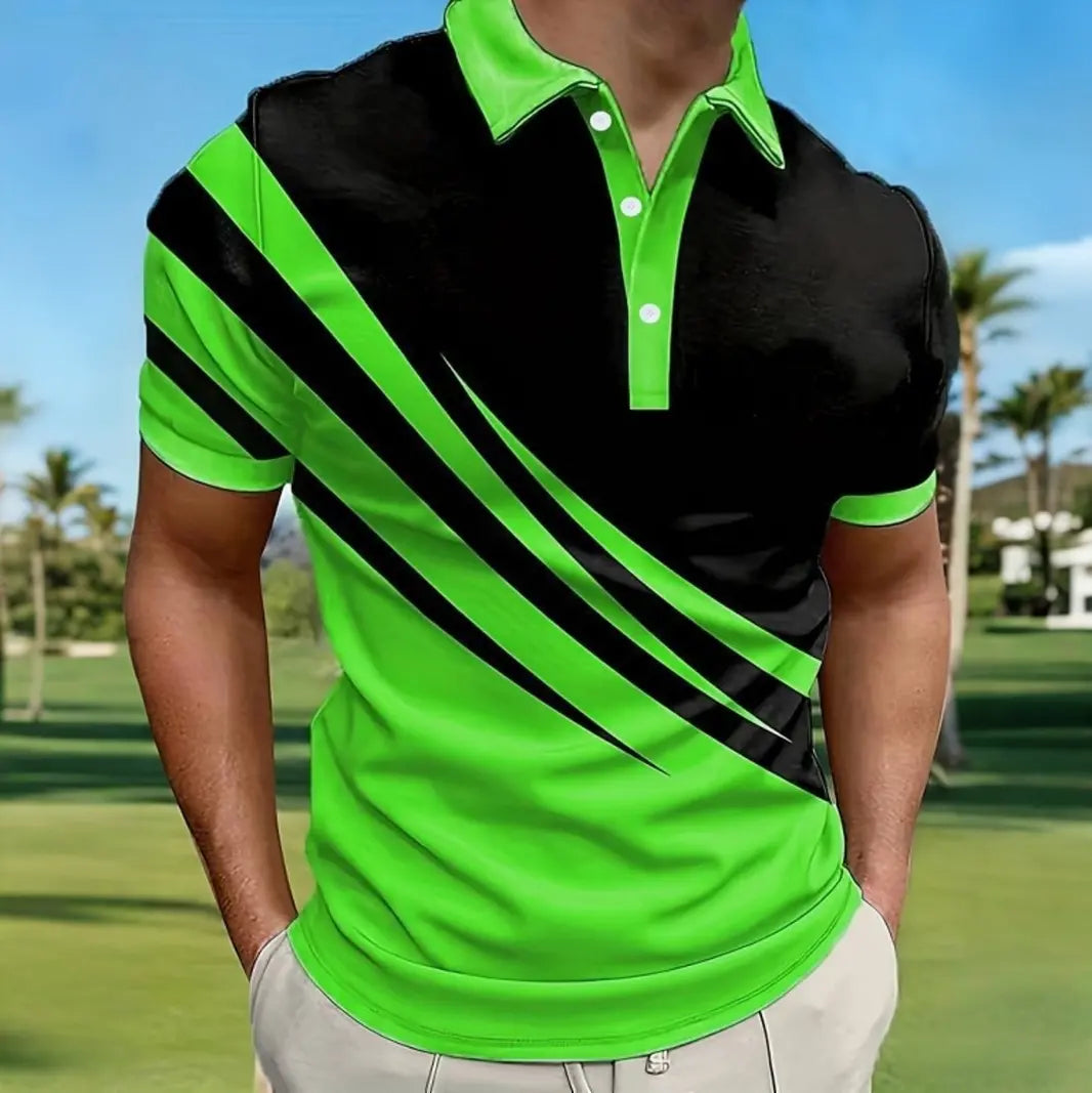 🔥【40-130kg】Tricou polo bărbătesc de vară cu dungi 3D