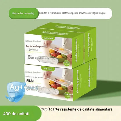 Foarte rezistente, set de 4 cutii (400 bucăți) – 179 lei – Folii elastice antibacteriene pentru alimente; pungi de unică folosință pentru alimente, potrivite pentru bucătărie sau frigider