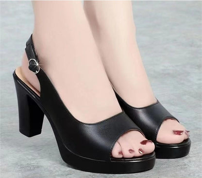 💞【Ofertă limitată de vară】Sandale cu toc înalt, casual și elegante, cu vârf decupat