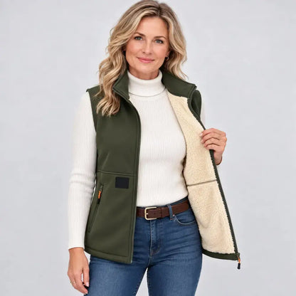 🎁【M-4XL】Vestă pentru femei cu căptușeală din fleece – Dispune de un guler înalt călduros și de un material gros, izolant; potrivită pentru a fi purtată toamna și iarna.