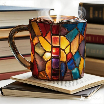 📚Ceașcă de cafea pictată 3D în formă de carte