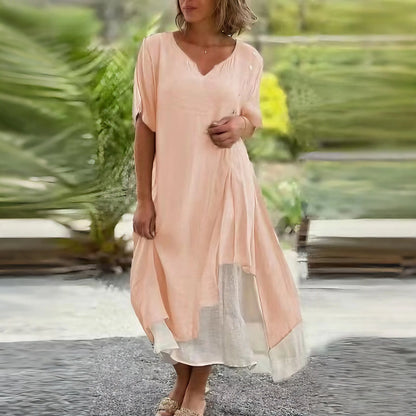 🎁【S-4XL】Rochie de lenjerie intimă din bumbac, la modă, cu decolteu în V, falsă, din două piese, neregulată, din două piese