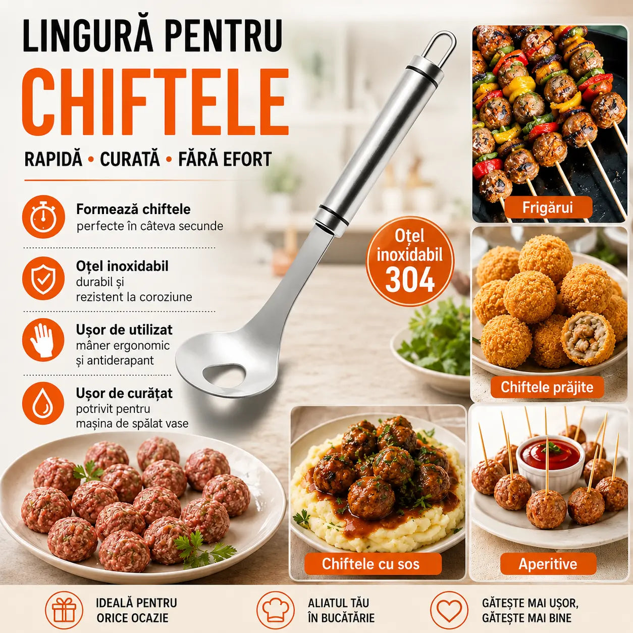 🍖【Set de 2 bucăți】Formă pentru chiftele din oțel inoxidabil 304 – ideală pentru prepararea chiftelelor din carne și pește, perfectă pentru gătit acasă 🥄