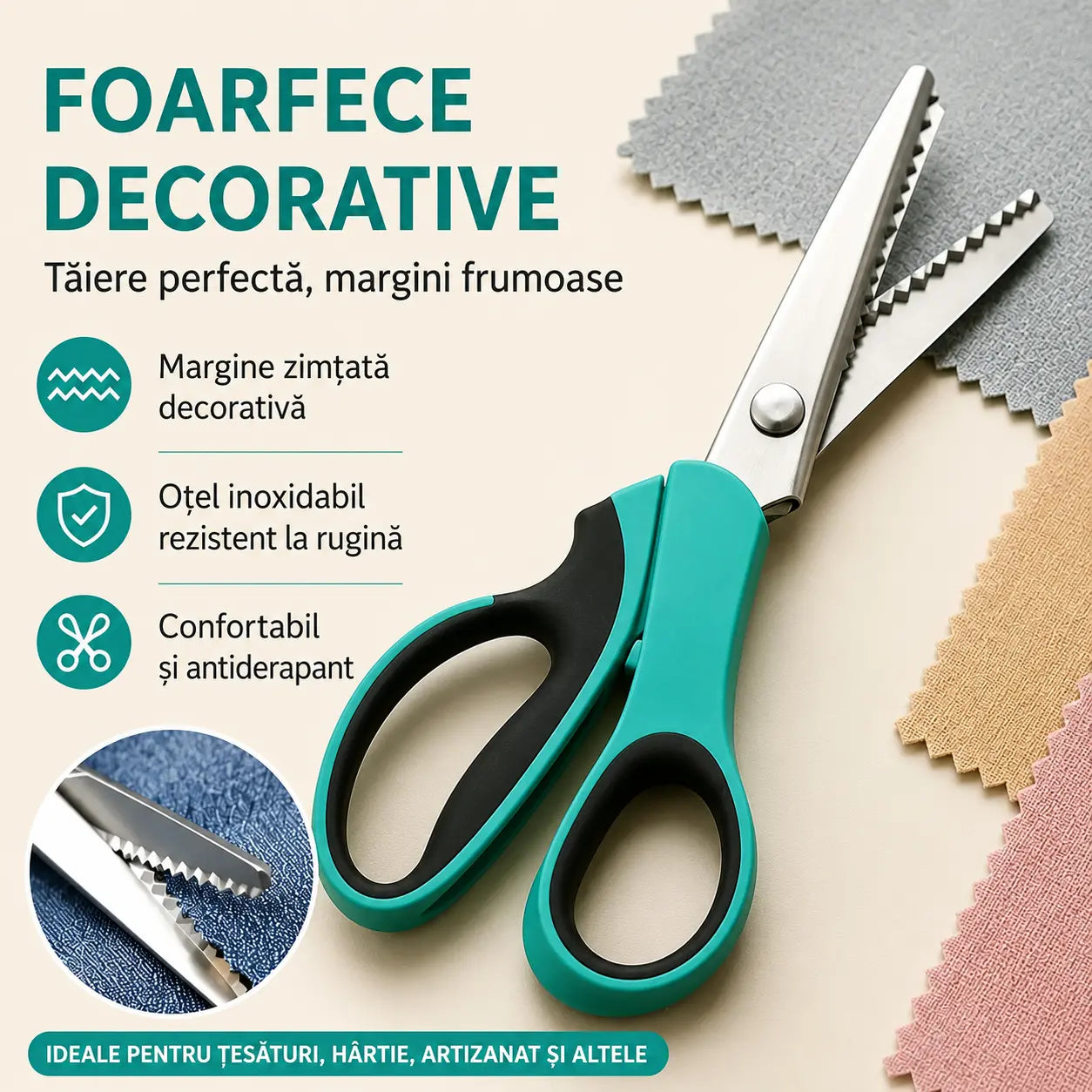✂️ Foarfecă profesională zimțată - Foarfecă ascuțită și zimțată pentru materiale textile