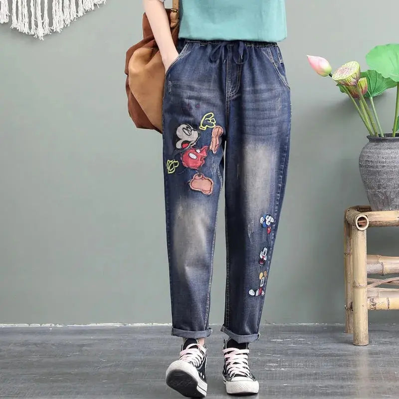 👖 Cele mai bine vândute🔥 Blugi casual cu broderie retro pentru femei, mărimi mari（40-120 kg）