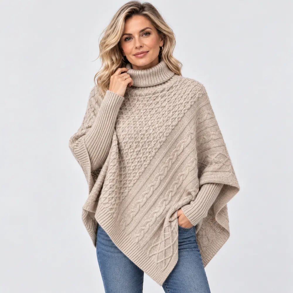 🎀 Pulover cu guler înalt și model torsadă pentru toamnă/iarnă – croială lejeră, tricotaj gros