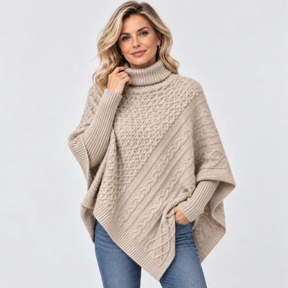 🎀 Pulover cu guler înalt și model torsadă pentru toamnă/iarnă – croială lejeră, tricotaj gros