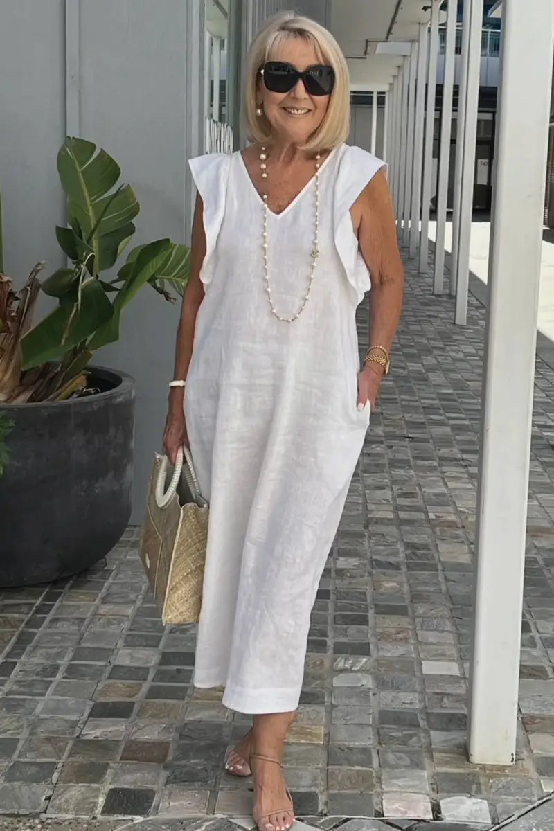🌟👗Fustă nouă de vară pentru femei, cu mânecă zburătoare, din bumbac și in