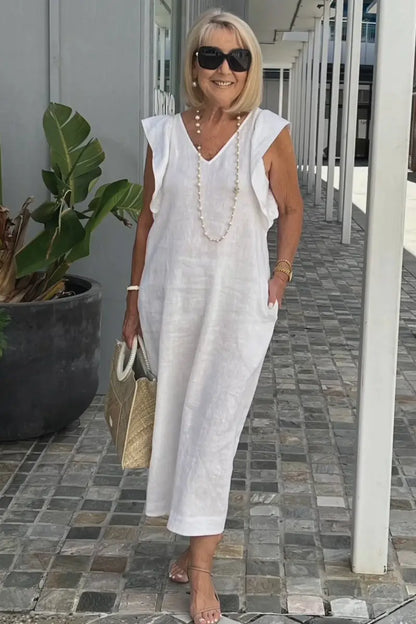 🌟👗Fustă nouă de vară pentru femei, cu mânecă zburătoare, din bumbac și in