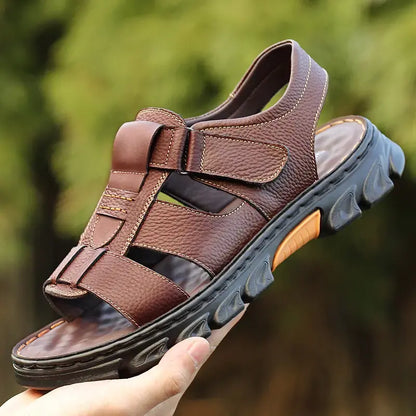 👞【Ofertă limitată】【38~44】Sandale de plajă antiderapante din piele moale, lucrate manual, pentru bărbați