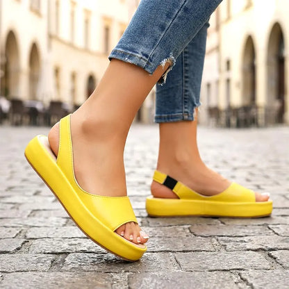 👡 Sandale cu platformă, din piele naturală, cu vârful deschis – Talpă anatomică moale, model slip-on ☀️✨