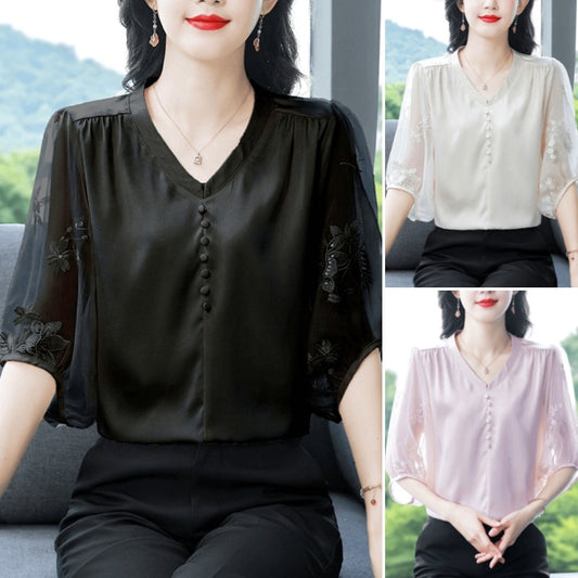 【🏆Cumpără 1 primești 1 gratis】✨【L-5XL】Cămașă nouă, cu decolteu în V, elegantă, cu imprimeu brodat