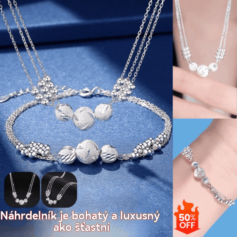 🔥Horúca výpredajová akcia🔥【Náhrdelník + náramok】✨Súprava šperkov so strieborným transferovým rytým náhrdelníkom