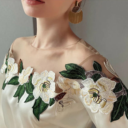 Celebrity styl haftowany ścieg satynowy bluzka kobiety 2025