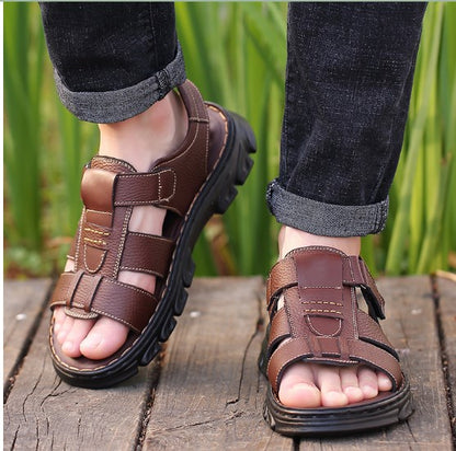 👞【Ofertă limitată】【38~44】Sandale de plajă antiderapante din piele moale, lucrate manual, pentru bărbați