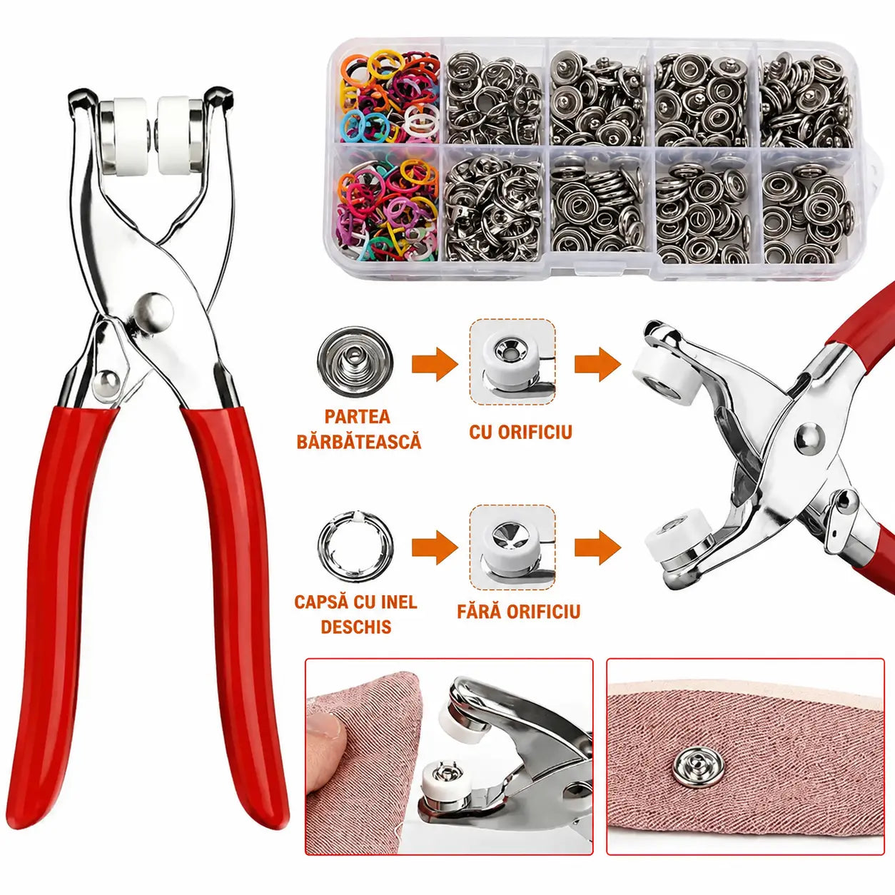 🔥 Set de 100 de capse metalice + clește manual fără cusut 🧵🔧