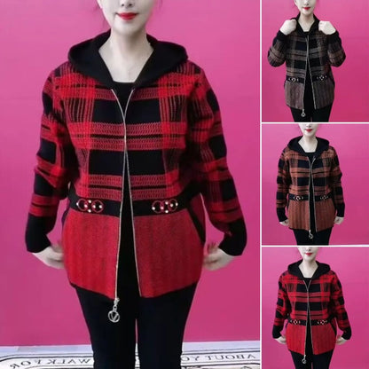 【30% OFF】🔥[M-4XL]🧥Nowa jesienno-zimowa kurtka z kapturem, gruba welurowa kratka