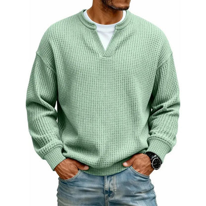 👚✨ Confort atemporal | Tricou bărbătesc cu mânecă lungă, textură tip fagure și efect de suprapunere a straturilor