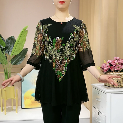 🔥🔥【Cumpărați 1 obțineți 1 gratuit】【L-5XL】Cămașă din șifon cu flori brodate la modă pentru femei 2023