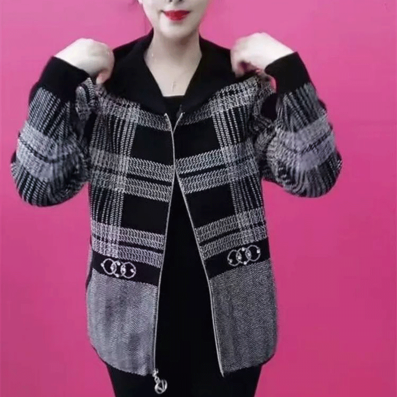 【30% OFF】🔥[M-4XL]🧥Nowa jesienno-zimowa kurtka z kapturem, gruba welurowa kratka