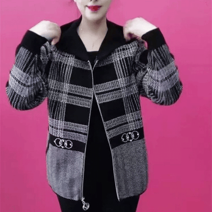 【30% OFF】🔥[M-4XL]🧥Nowa jesienno-zimowa kurtka z kapturem, gruba welurowa kratka