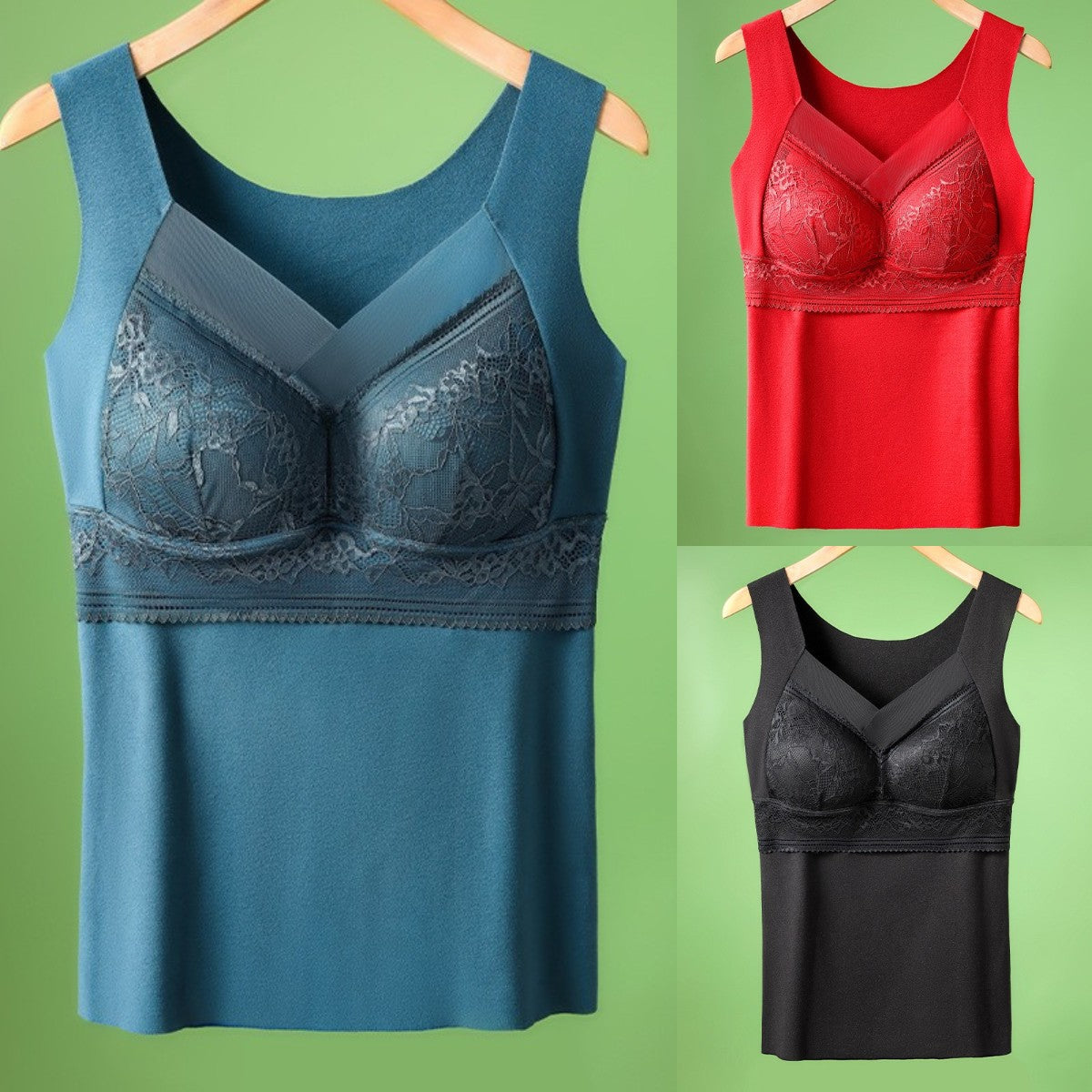 🔥【2 por 3】❤️Lencería otoño-invierno, hecha de felpa gruesa con encaje, espalda bonita, incluye accesorios para reafirmar el busto y previene su caída