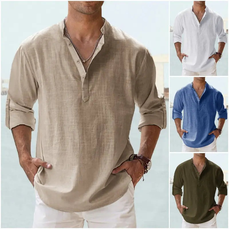 👕🤩【S-5XL】 Cămașă pentru bărbați cu mâneci lungi, material din bumbac și in.